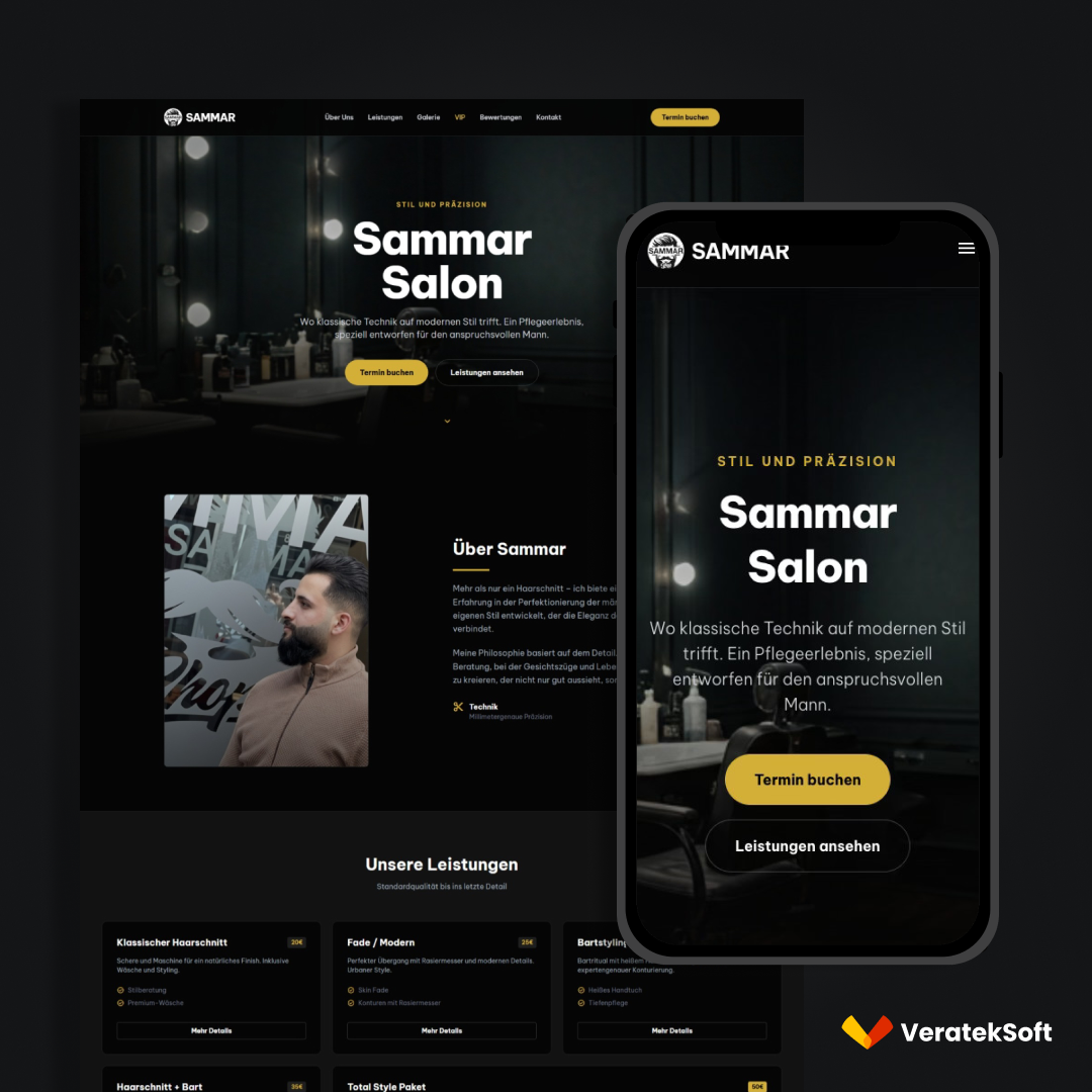 VeratekSoft Friseursalon Website mit Online Terminbuchung und responsivem Design